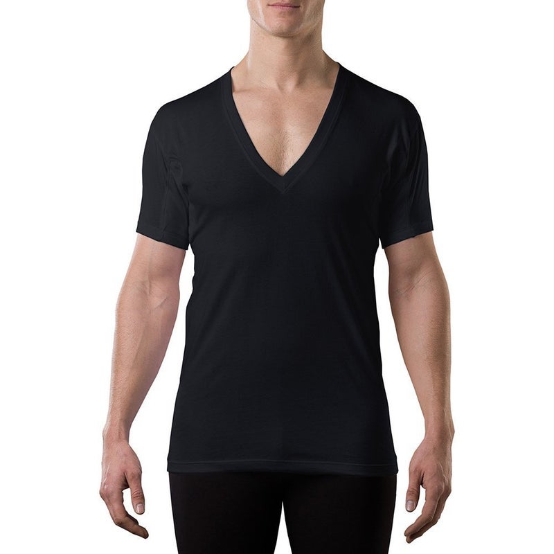 THOMPSON TEE Men's Sweatproof Undershirt - Cotton Deep V Neck T-Shirt with Underarm Sweat Pads - Original Fit - Aluminum-Free Alternative - Black - Small - Image 2